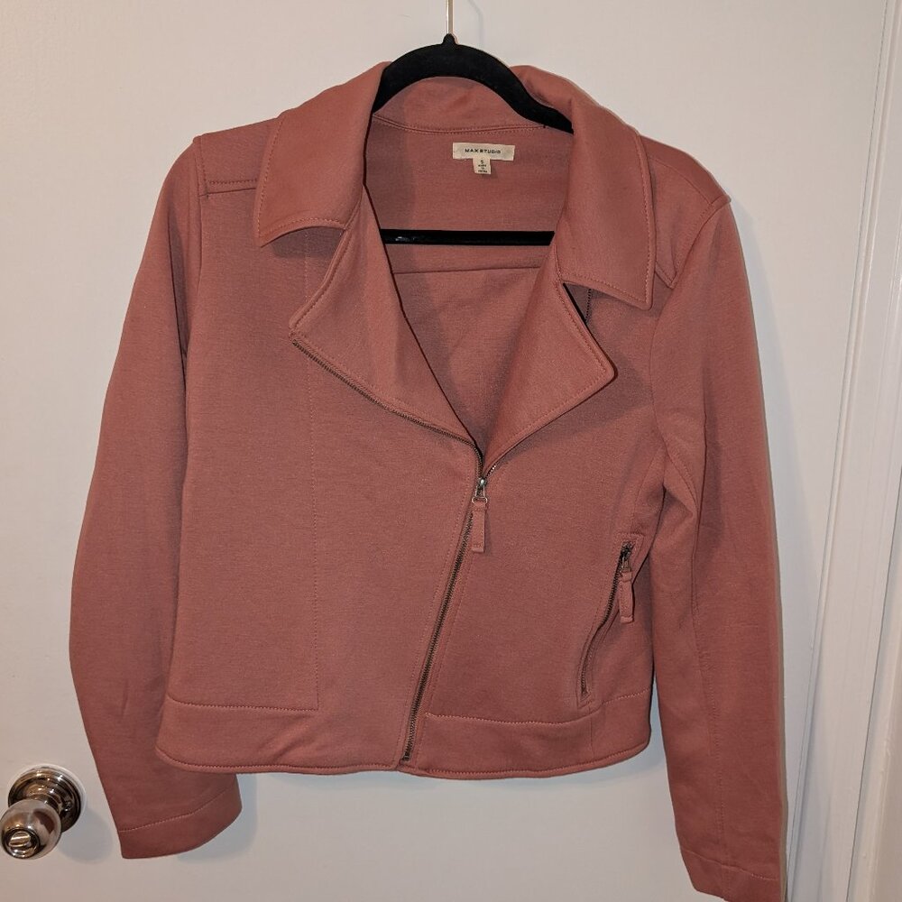 Max Studio Solid Biker Jacket - Dusty Pink - Size Small